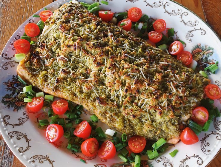 Baked Salmon Pesto Sauce