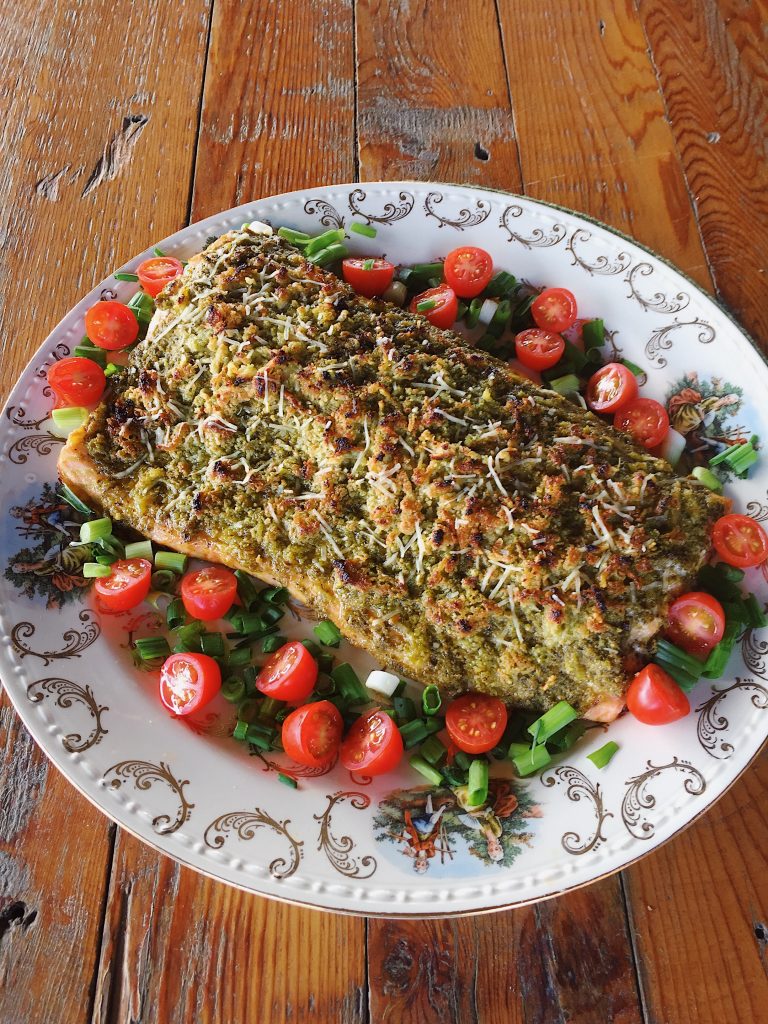 Baked Salmon Pesto Sauce