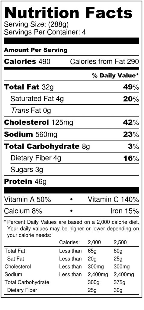 Black Walnut and Herb Crusted Chicken - Nutrition Label