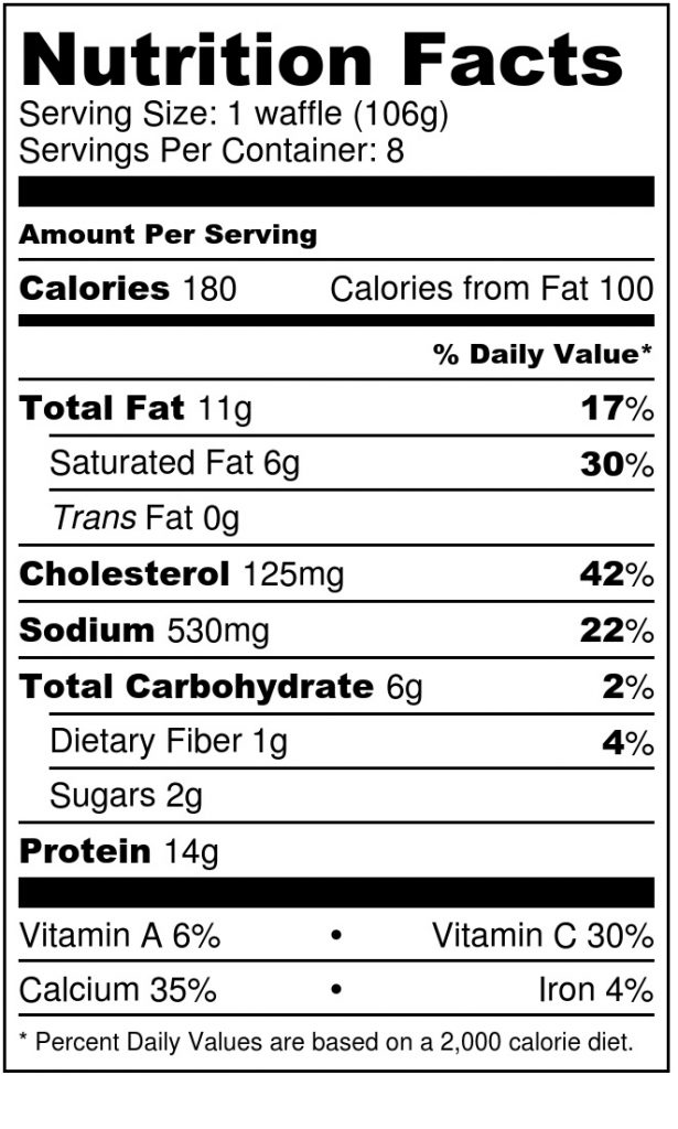 Savory Cauliflower Waffles - Nutrition Label