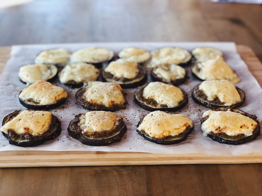 Roasted Eggplant with Walnut Pesto & Mozzarella
