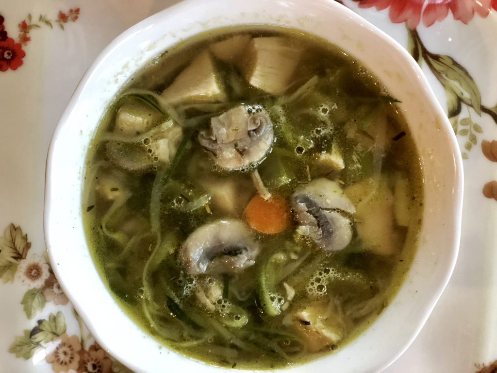 Low Carb Chicken Zoodle Soup with Mushrooms